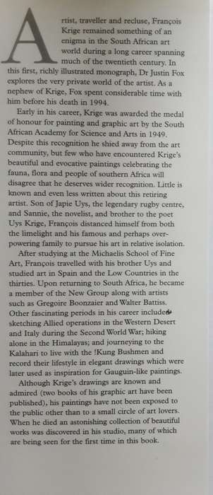 The Life and Art of Francois Krige by Justin Fox