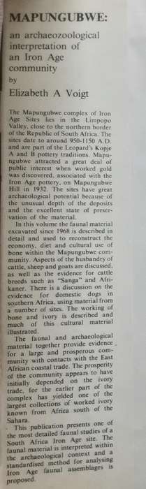 Mapungubwe an Archaeo - Zoological Interpretation of an Iron Age Community by E A Voigt