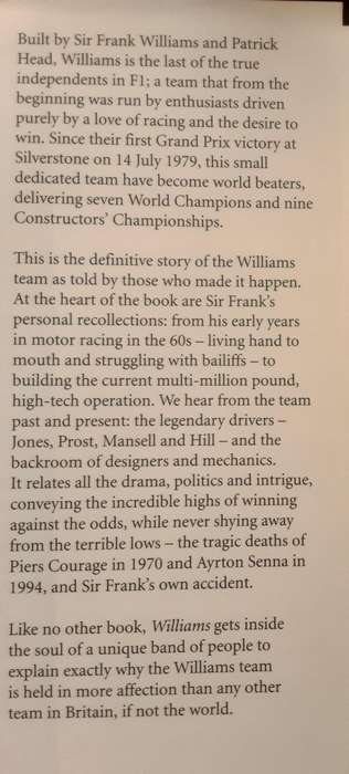 Williams by Maurice Hamilton foreward by Sir Frank Williams