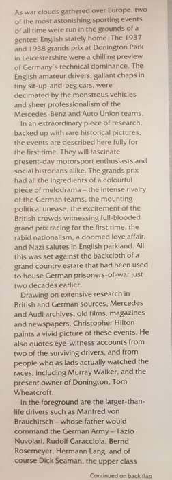 Hitler's Grands Prix in England Donington 1937 and 1937 by Christopher Hilton