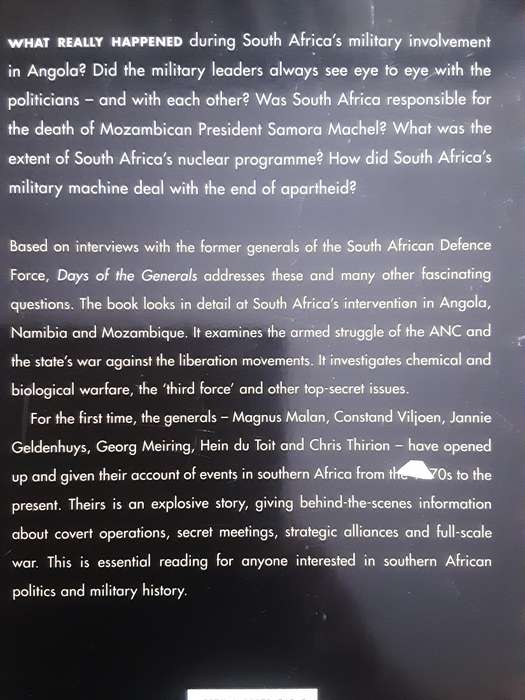 Days of the Generals The Untold Story of South Africa's Apartheid Era Military Generals by Hilton Ha