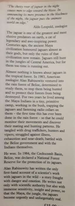 Jaguar, One Man's Struggle to Save Jaguars in the Wild by Alan Rabinowitz