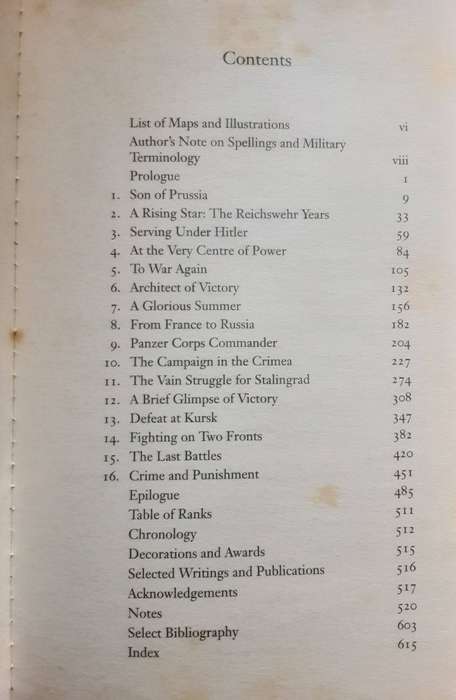 Manstein Hitler's Greatest General by Mungo Melvin