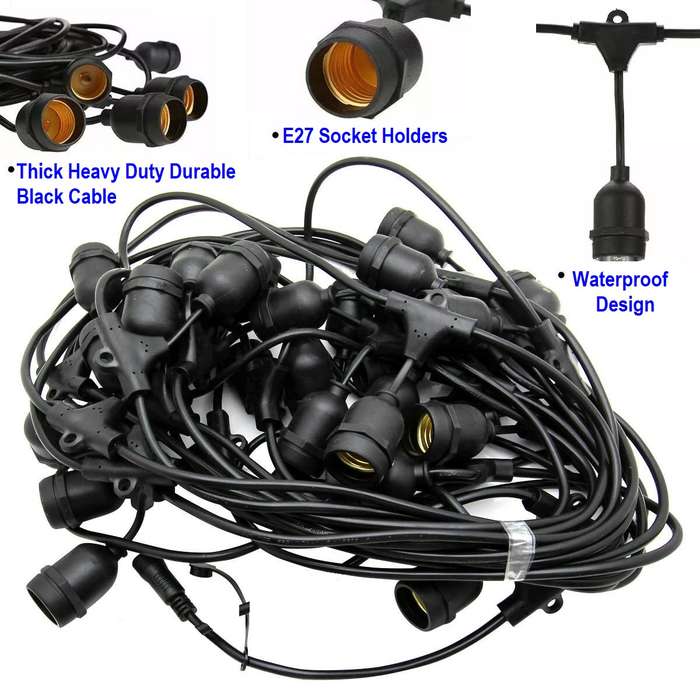 100m 220V Heavy Duty Durable Festoon Cable Wire. E27 Suspended Bulb Holders. Takes Approx 310 Bulbs.