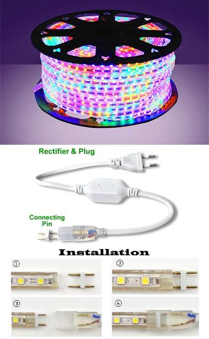 100m MultiColour LED RGB Strip Rope 2-Pin Light 220V + Connector Plug + End Cap. Collections Allowed