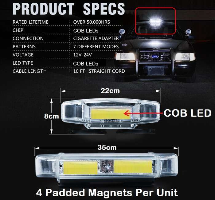 Strobe Flash COB LED Vehicle Roof Top Cool White Light Bar. Magnetic Mount. Collections Are Allowed.