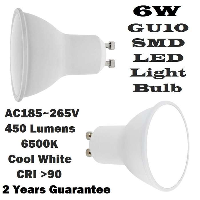 6W GU10 AC185~265V LED Light Bulbs Wide Beam Angle Super Cool White Downlights. Collections Allowed.