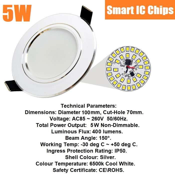 5W LED Ceiling Light, Spotlight, Downlight, Light Bulb. Complete Ready to Use. Collections Allowed.
