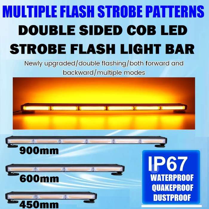 Magnetic Mount LED Double Side Strobe Flash Light Bar 90cm. Amber Orange Yellow. Collections Allowed