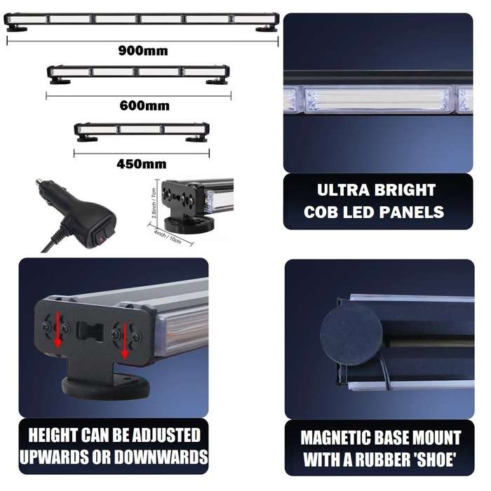 LED Flash Strobe Light Bar Double-Sided 450mm Cool White. Magnetic Mounted. Collections Are Allowed.