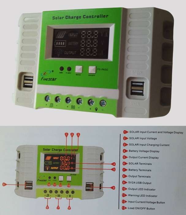 FiveStar 50A 12V / 24V PWM Solar Charge Controller / Regulator With 4 USB Ports. Collections Allowed