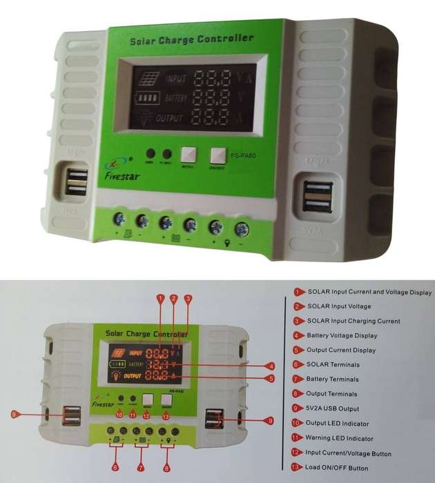 FiveStar 60A 12V / 24V PWM Solar Charge Controller / Regulator With 4 USB Ports. Collections Allowed