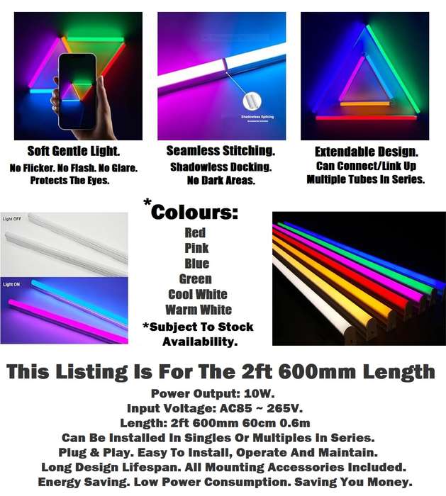 2ft 600mm 60cm T5 Integrated LED Tube Lights, Complete With Brackets & Fittings. Collections Allowed