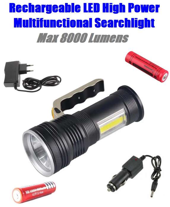 Multifunctional Rechargeable LED High Power Searchlight Emergency Torch. Collections Are Allowed.