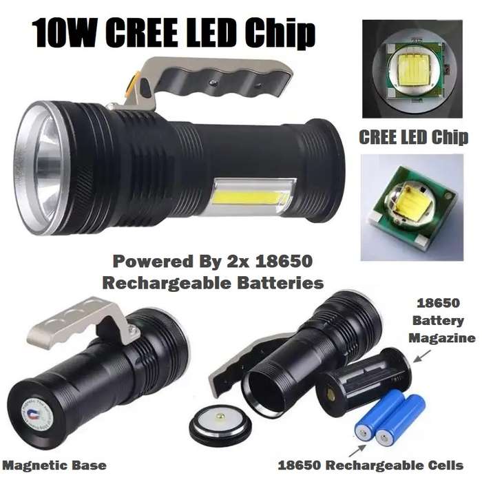 Multifunctional Rechargeable LED High Power Searchlight Emergency Torch. Collections Are Allowed.