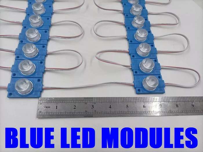 LED Light Modules: Waterproof Injection Moulded with Lens in Blue Light Colour. Collections Allowed.
