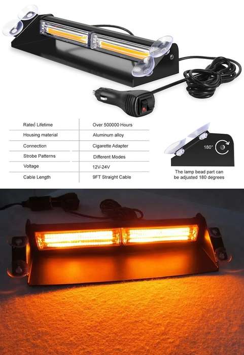 Amber Orange Yellow Flash Strobe Vehicle Windscreen COB LED Dash Light Bar. Collections Are Allowed.