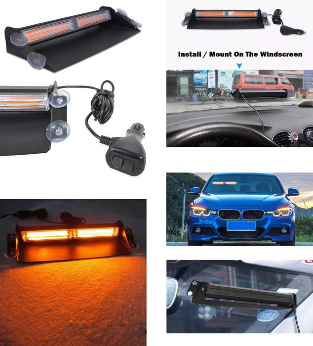 Amber Orange Yellow Flash Strobe Vehicle Windscreen COB LED Dash Light Bar. Collections Are Allowed.
