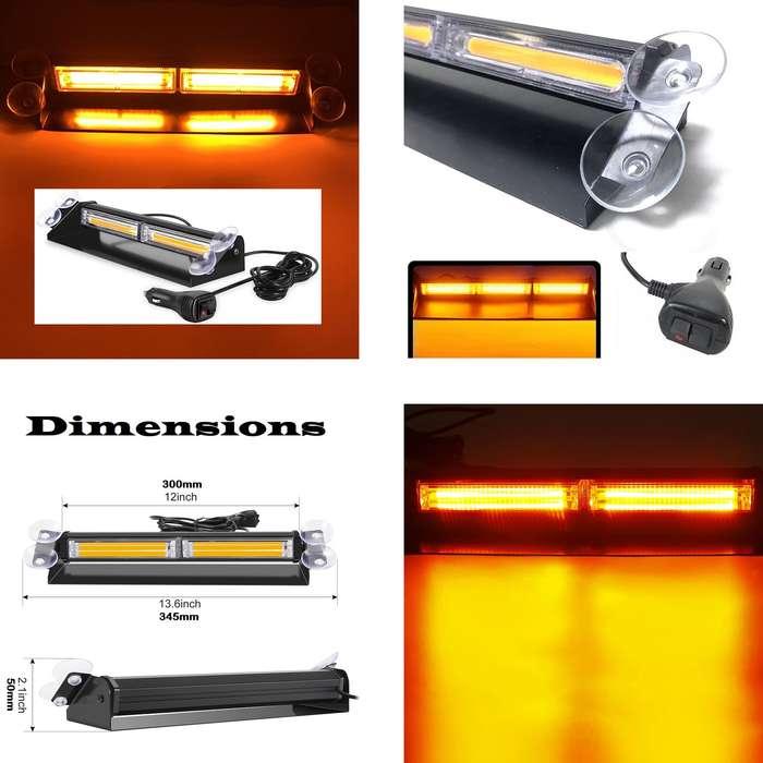 Amber Orange Yellow Flash Strobe Vehicle Windscreen COB LED Dash Light Bar. Collections Are Allowed.