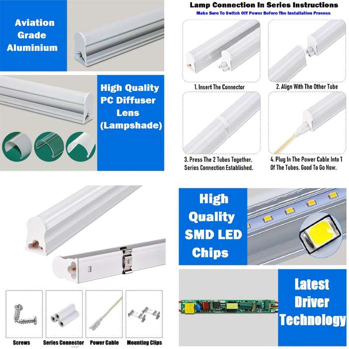Blue LED T5 Integrated Tube Lights 120cm 1.2m Complete With Brackets & Fittings. Collections Allowed