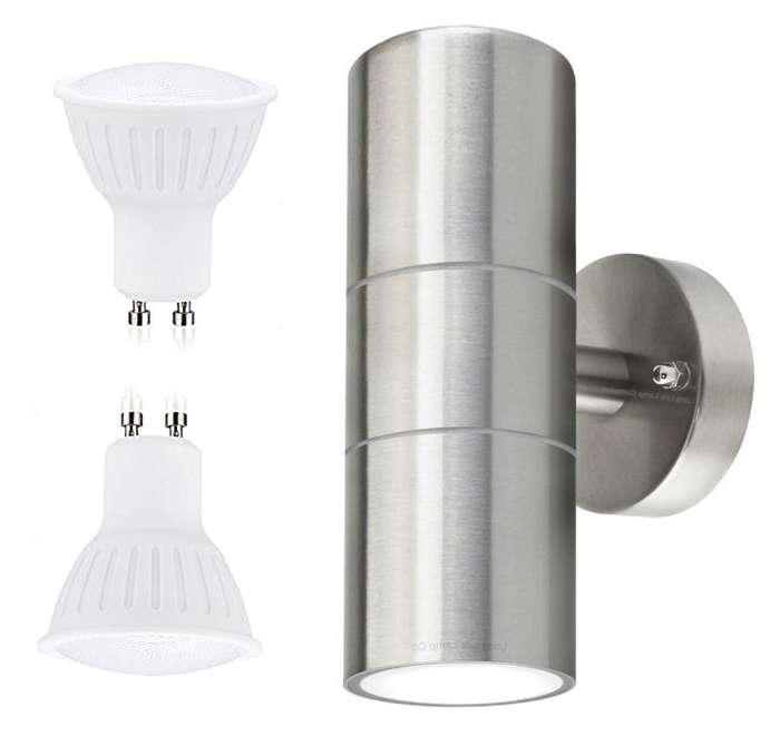 Stainless Steel Up Down Double Outdoor Wall Light Plus 2 LED Light Bulbs. Collections Are Allowed