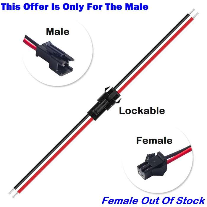 JST XH 2-Pin 2.54mm 2P Lockable Male Connector Plug On 135mm Long Flex Wire. Collections Allowed.