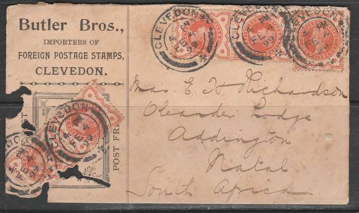 A COVER FROM CLEVEDON TO SOUTH AFRICA LOOK SCAN X 2