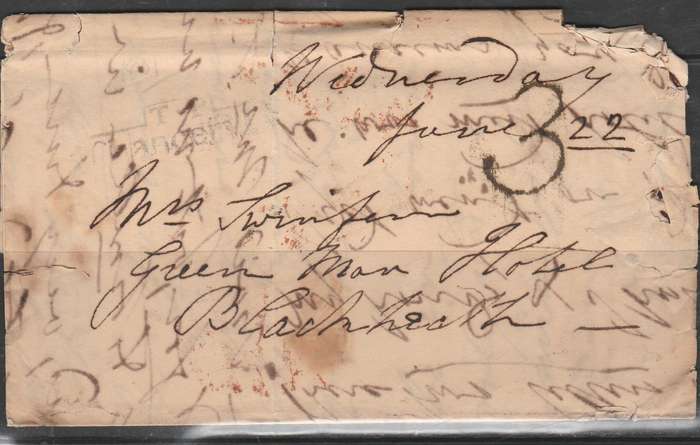 A 1831 FOLDED LETTERRED STRIKE BACK IN RED FRONT 3 MANUSCRIPT AND LEFT SIDE TP?????? LOOK SCAN X 2