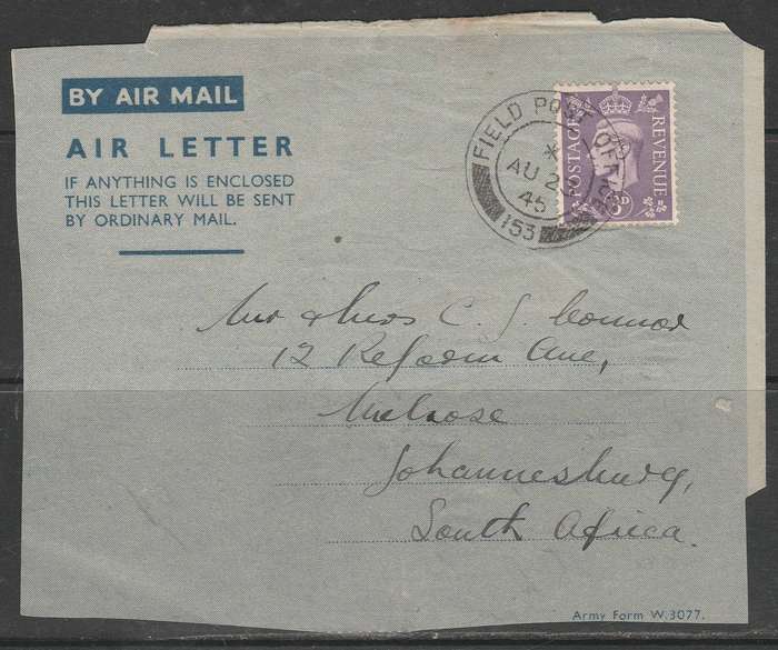 A FRONT OF A AIR LETTER 1945 FIELD POST OFFICE LOOK SCAN