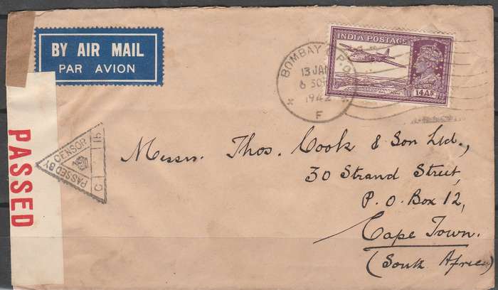 INDIA 1942 CENSOR COVER STAMP PERFIN CENSOR TAB AND CACHET APPLIED LOOK SCAN X 2