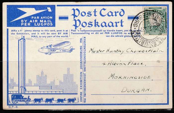 A LOVELY POST CARD JHB INTER NATIONAL EXHIBITION AIR STATION RAND AIRPORT LOOK SCAN X2