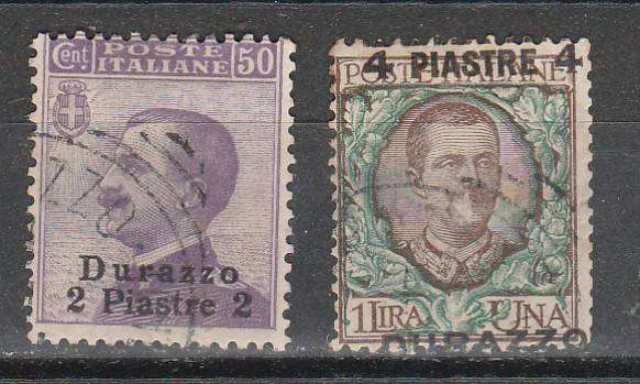 LEVANTE DURAZZO 1909 ISSUE F.U. WITH VARIETY 4 PIASTRE SHIFTED LOOK SCAN