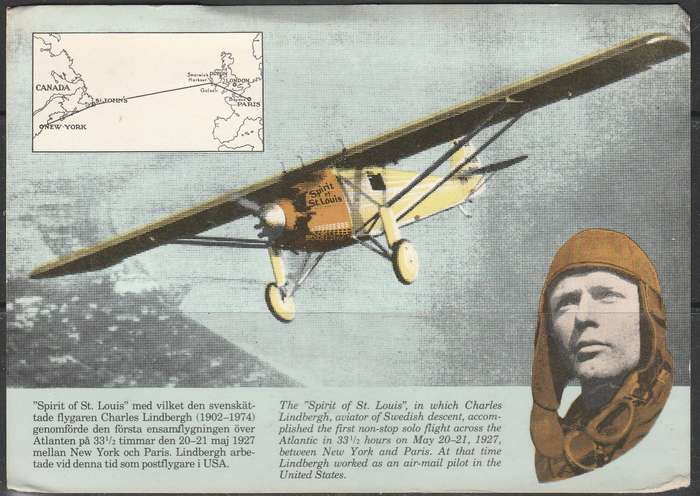 A PICTURE POST CARD AIR CRAFT SPIRIT OF ST LOUIS FLOWN BY CHARLES LINDBERG READ BELOW LOOK SCAN X2