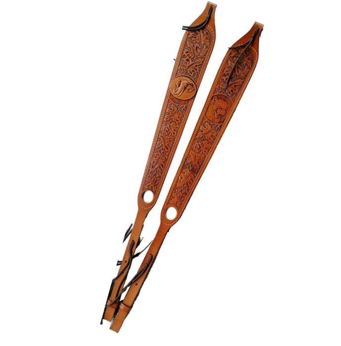 Embossed Leather Rifle Sling Single Animal Head