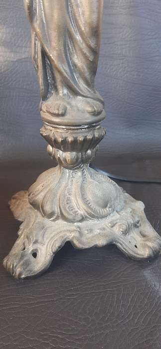 PEWTER STATUE LAMP WITH BURGUNDY SHADE  ELEGANT FUNCTIONAL ART