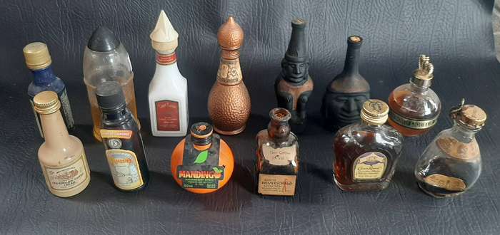 VINTAGE MINIATURE LIQUOR BOTTLE LOT  13 UNIQUE PIECES FOR BAR DISPLAY