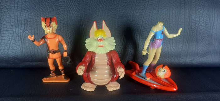 SNARF, WILYKAT & WILYKIT  THUNDERCATS MINI FIGURE TRIO  LJN 1986  WILYKIT HEAD INCLUDED FOR REPAI