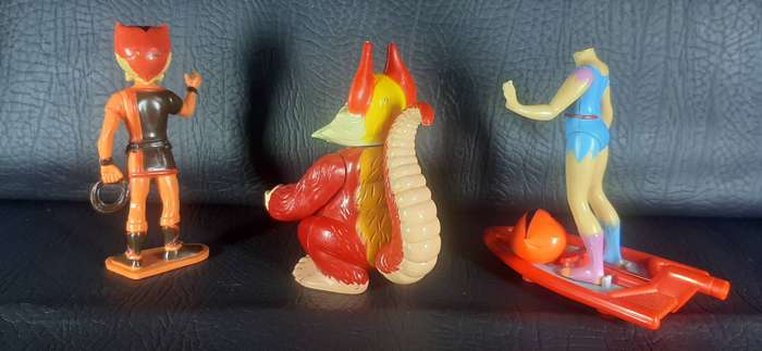 SNARF, WILYKAT & WILYKIT  THUNDERCATS MINI FIGURE TRIO  LJN 1986  WILYKIT HEAD INCLUDED FOR REPAI