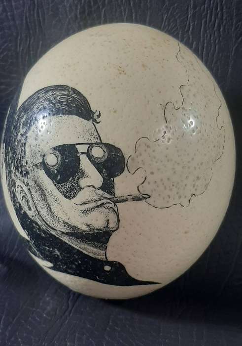 BONO & THE EDGE  "THE FLY" ERA PORTRAIT ETCHED ON OSTRICH LEG  ONE-OF-A-KIND ROCK RELIC