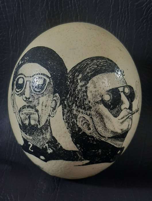 BONO & THE EDGE  "THE FLY" ERA PORTRAIT ETCHED ON OSTRICH LEG  ONE-OF-A-KIND ROCK RELIC