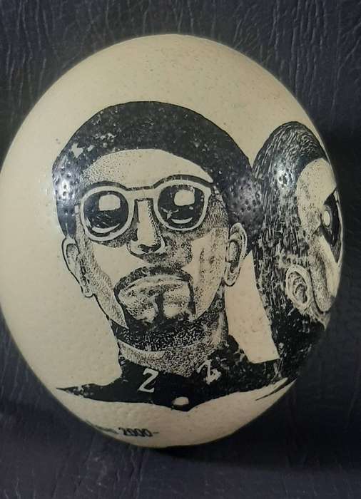 BONO & THE EDGE  "THE FLY" ERA PORTRAIT ETCHED ON OSTRICH LEG  ONE-OF-A-KIND ROCK RELIC