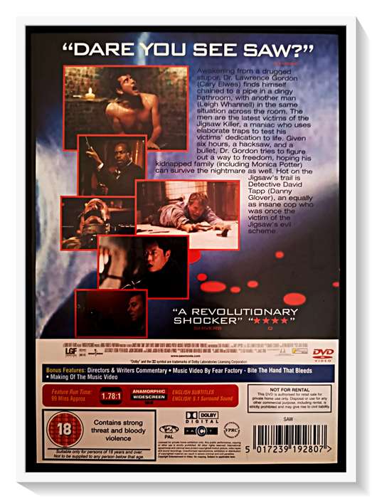 SAW I - THE ORIGNAL CULT CLASSIC - Disc and Casing in A Plus Condition (A+)