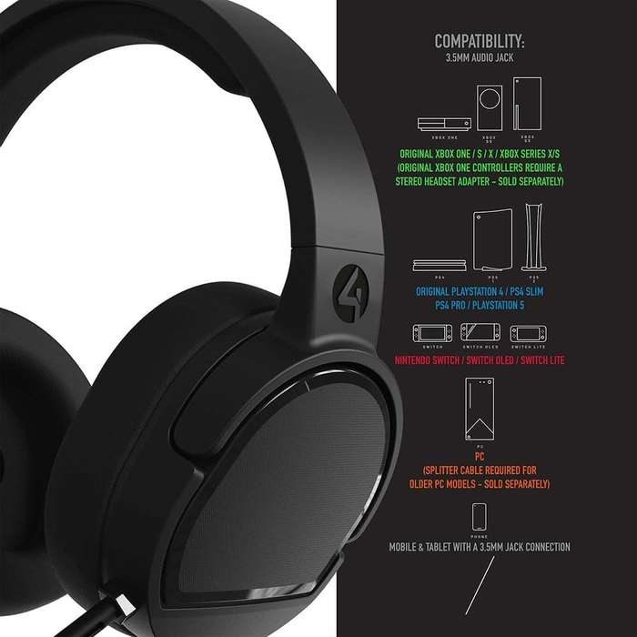4Gamers Panther Over-Ear Gaming Headset Compatible with PS4/PS5, XBOX, Switch & PC