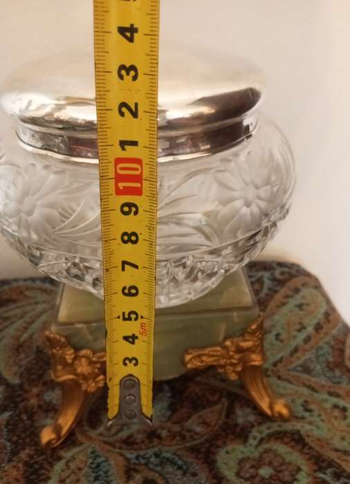 A large cut crystal bowl & sterling lid