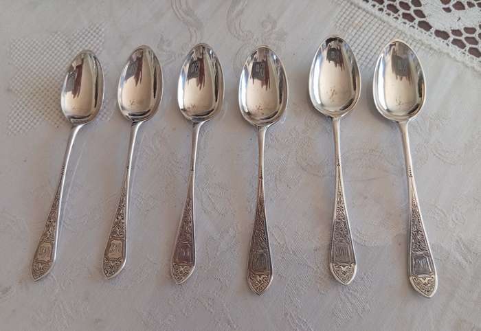 6 bright cut sterling teaspoons