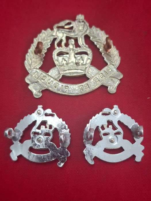 RHODESIAN PAY CORPS. -   QC BI METAL CAP + ANODISED COLLAR BADGES - 1964-71                  (103)