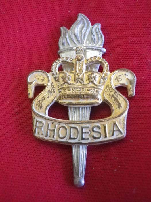 SOUTHERN RHODESIA EDUCATIONAL CORPS OFFICERS FROSTED GILT + SILVER CAP BADGE - NO LUGS - SCARCE (230