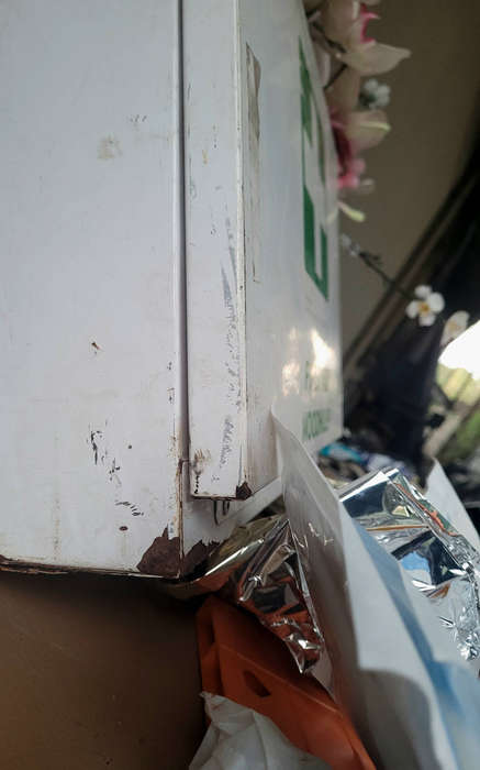 First Aid Box. Well Used And Loaded. (Paint Peeling At The Bottom). Please View All Pics.