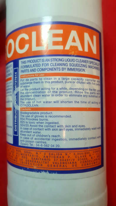 LIQUID CITROCLEAN - (For Cleaning Squeezing Machine Parts Like Juicers).  Bid Per Piece-To Take Both