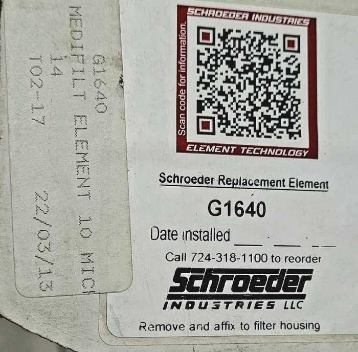 Schroeder 10 Micron G1640 Fydraulic Filter Element (Bid Per Piece)